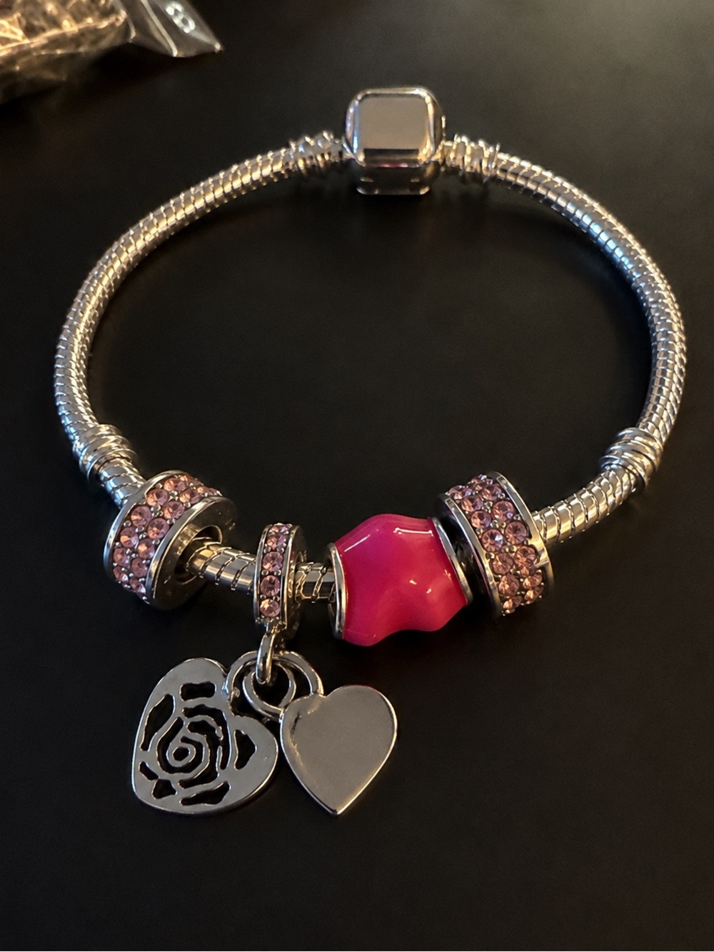 #5 Pink Rose Charm Bracelet 🌹💕